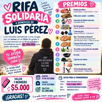 Portada Rifa solidaria. Luis Pérez - Rifas Online de Activa Online
